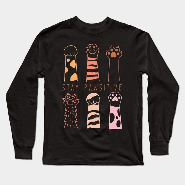 Stay pawsitive Cat mama Long Sleeve T-Shirt by Positively Petal Perfect 